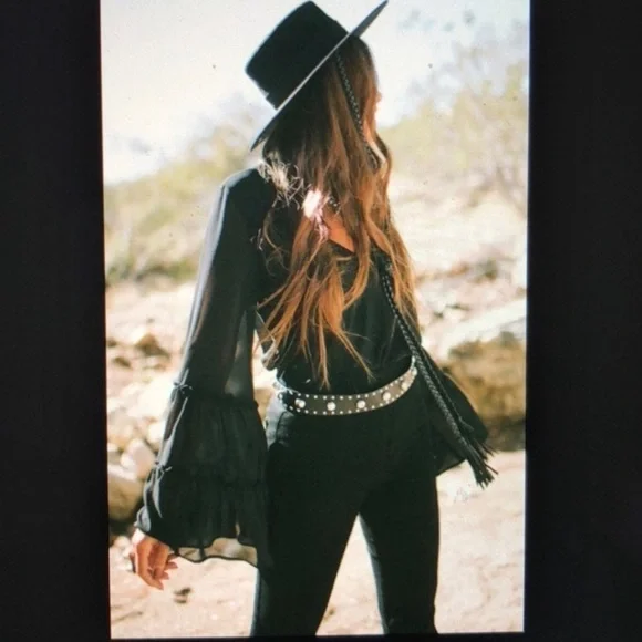 Show Me Your Mumu Nicolette Sheer Black Blouse Wide Sleeve Boho Western XS - Picture 1 of 8